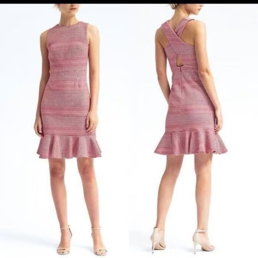 Banana Republic Pink Ruffled Halter Sheath Dress
